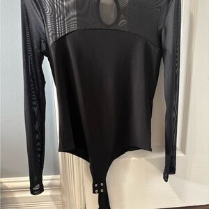 Dynamite Black Long-Sleeve Mesh Bodysuit